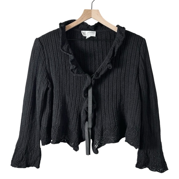 St. John Jackets & Blazers - St. John Collection Black Classic Knit Ruffled Tie Front Jacket Womens 16
